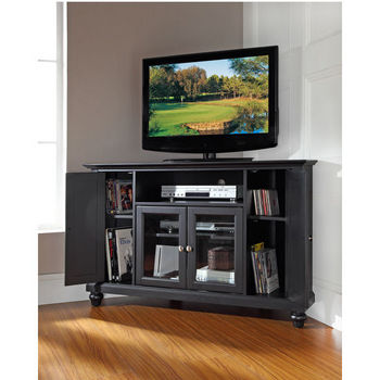 Crosley Furniture Cambridge 48" Corner TV Stand in Black Finish