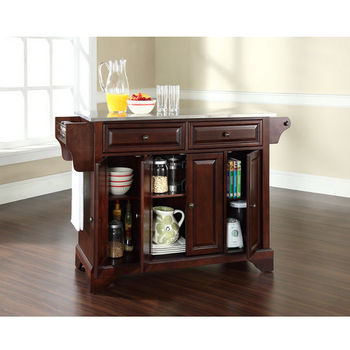 Crosley Furniture LaFayette Stainless Steel Top Kitchen Island in Vintage Mahogany Finish