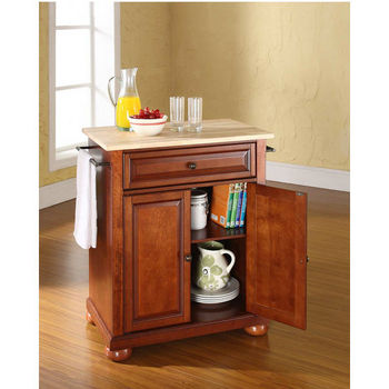 Crosley Furniture Alexandria Natural Wood Top Portable Kitchen Island in Classic Cherry Finish