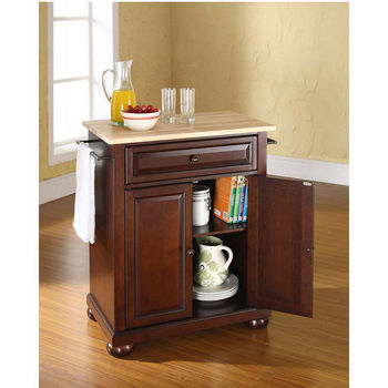 Crosley Furniture Alexandria Natural Wood Top Portable Kitchen Island in Vintage Mahogany Finish