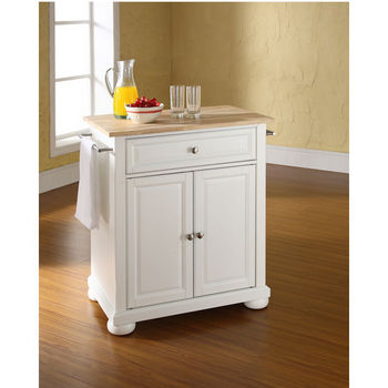 Crosley Furniture Alexandria Natural Wood Top Portable Kitchen Island in White Finish