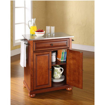 Crosley Furniture Alexandria Stainless Steel Top Portable Kitchen Island in Classic Cherry Finish
