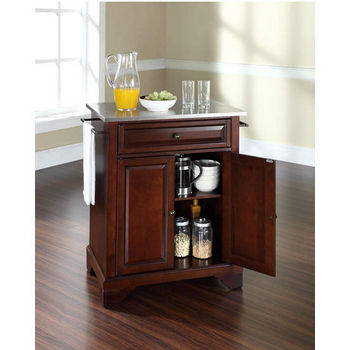 Crosley Furniture LaFayette Stainless Steel Top Portable Kitchen Island in Vintage Mahogany Finish