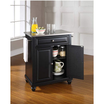 Crosley Furniture Cambridge Stainless Steel Top Portable Kitchen Island in Black Finish