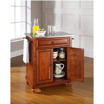 Crosley Furniture Cambridge Stainless Steel Top Portable Kitchen Island in Classic Cherry Finish