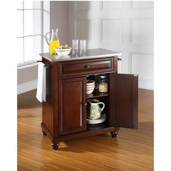 Crosley Furniture Cambridge Stainless Steel Top Portable Kitchen Island in Vintage Mahogany Finish