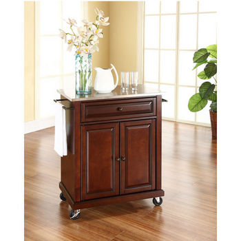 Crosley Furniture Stainless Steel Top Portable Kitchen Cart/Island in Vintage Mahogany Finish