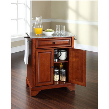 Crosley Furniture LaFayette Solid Granite Top Portable Kitchen Island in Classic Cherry Finish