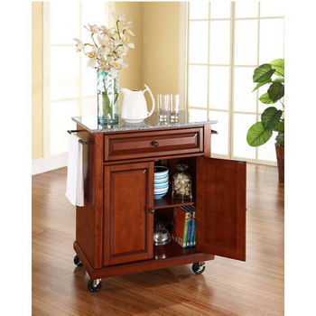 Crosley Furniture Solid Granite Top Portable Kitchen Cart/Island in Classic Cherry Finish