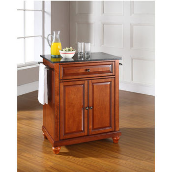 Crosley Furniture Cambridge Solid Black Granite Top Portable Kitchen Island in Classic Cherry Finish