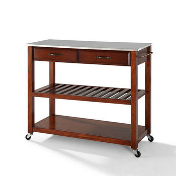 Crosley Furniture Stainless Steel Top Kitchen Cart/Island With Optional Stool Storage in Classic Cherry Finish