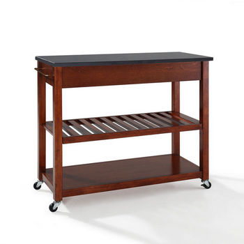 Crosley Furniture Solid Black Granite Top Kitchen Cart/Island With Optional Stool Storage in Classic Cherry Finish