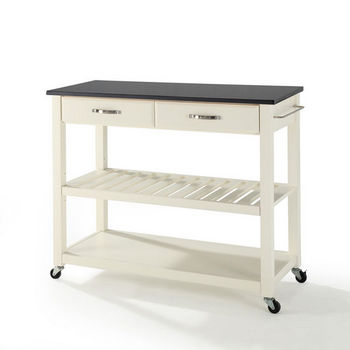 Crosley Furniture Solid Black Granite Top Kitchen Cart/Island With Optional Stool Storage in White Finish