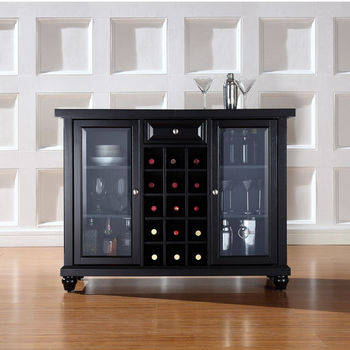 Crosley Furniture Cambridge Sliding Top Bar Cabinet in Black Finish