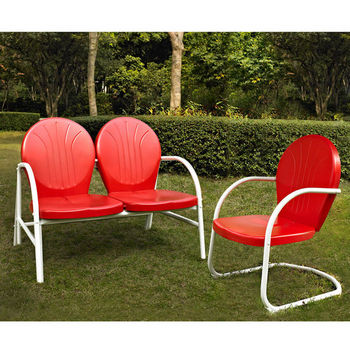 Crosley Furniture Griffith 2 Piece Metal Outdoor Conversation Seating Set - Loveseat & Chair in Red Finish