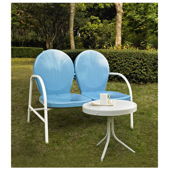 Crosley Furniture Griffith 2 Piece Metal Outdoor Conversation Seating Set - Loveseat & Table in Sky Blue Finish