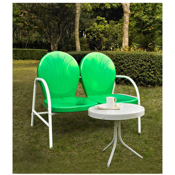 Crosley Furniture Griffith 2 Piece Metal Outdoor Conversation Seating Set - Loveseat & Table in Grasshopper Green Finish