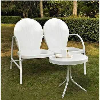Crosley Furniture Griffith 2 Piece Metal Outdoor Conversation Seating Set - Loveseat & Table in White Finish
