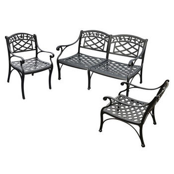 Crosley Furniture Sedona 3 Piece Cast Aluminum Outdoor Conversation Seating Set - Loveseat & 2 Club Chairs Black Finish