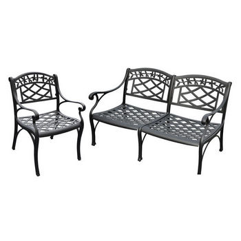 Crosley Furniture Sedona 2 Piece Cast Aluminum Outdoor Conversation Seating Set - Loveseat & Club Chair Black Finish