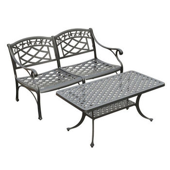 Crosley Furniture Sedona 2 Piece Cast Aluminum Outdoor Conversation Seating Set - Loveseat & Cocktail Table Black Finish