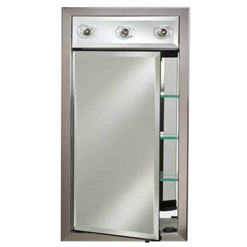 Afina Signature 20'' W x 34'' H Single Door Medicine Cabinet with Contemporary Light, 3 Glass Shelves, Left or Right Hinge, Recessed or Surface Mount, Assorted Framed Finishes