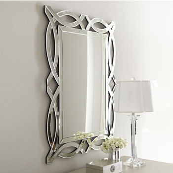Afina Modern Luxe Collection Scallop Contemporary Openwork Mirrored Glass Decorative Wall Mirror, 32'' W x 42'' H