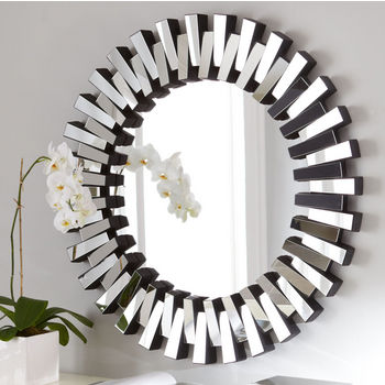 Afina Modern Luxe Collection Round Contemporary Openwork Mirrored Glass Decorative Wall Mirror, 36'' Diameter