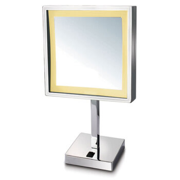 Afina Cosmetic Mirror Collection 8" W x 8" H Square LED Lighted Table Makeup Mirror with 5X Magnification, Polished Chrome