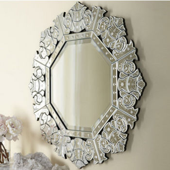 Afina Radiance Collection 32'' W x 32'' H Octagonal Mirror in Cut Glass & Etched