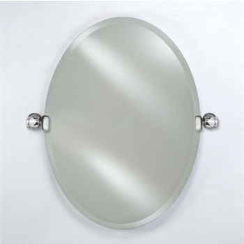 Afina Radiance Collection Oval Frameless Beveled Wall Mirror with Decorative Transitional Tilt Brackets, Sold as Pair