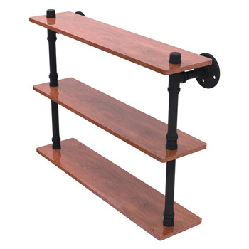 Allied Brass Pipeline Collection 22'' Ironwood Triple Shelf in Matte Black