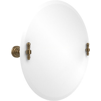 Circular Mirror with Brushed Bronze Hardware