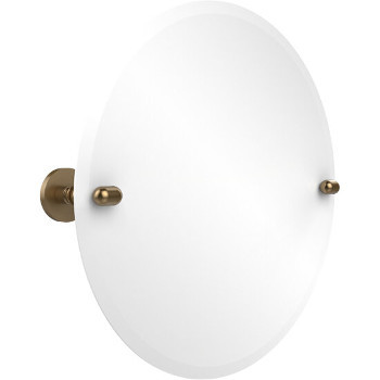 Circular Mirror with Brushed Bronze Hardware