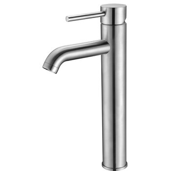 Alfi brand Tall Single Lever Bathroom Faucet, Height: 12-3/4'' H, Spout Height: 8-7/8'' H, Spout Reach: 5-3/4'' D, Brushed Nickel, Product Right Side Off View