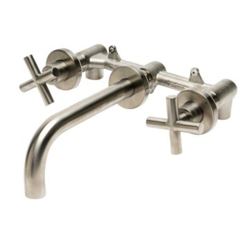 ALFI brand 8" Widespread Wall Mounted Cross Handle Faucet in Brushed Nickel, 8-1/8" W x 5-5/8" D, Spout Reach: 8-1/4" D