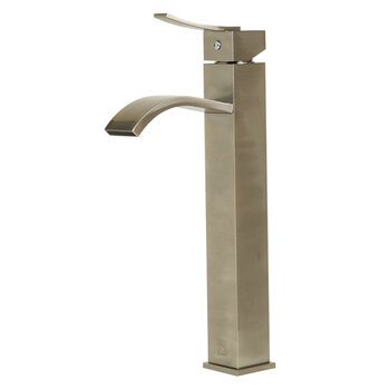 Alfi brand Tall Square Body Curved Spout Single Lever Bathroom Faucet, Height: 13-1/4'' H, Spout Height: 9-1/4'' H, Spout Reach: 5-3/8'' D, Brushed Nickel, Product Side View