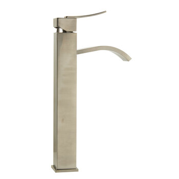 Alfi brand Tall Square Body Curved Spout Single Lever Bathroom Faucet, Height: 13-1/4'' H, Spout Height: 9-1/4'' H, Spout Reach: 5-3/8'' D, Brushed Nickel, Product Right Side On View