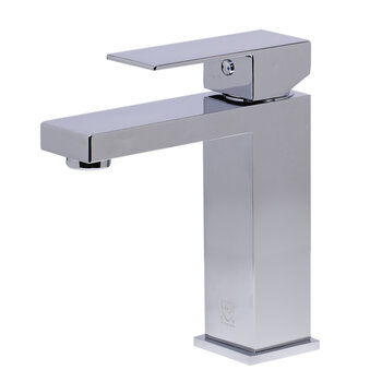 Alfi brand Polished Chrome Square Single Lever Bathroom Faucet, Height: 6-3/4'' H, Spout Height: 4-3/4'' H, Spout Reach: 4-1/2'' D, Product Left Side View
