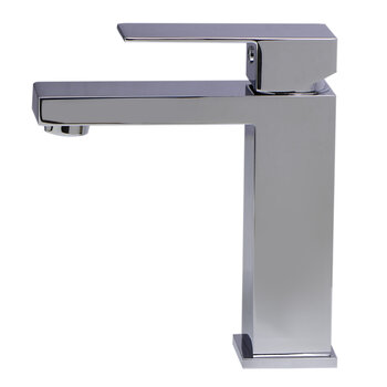 Alfi brand Polished Chrome Square Single Lever Bathroom Faucet, Height: 6-3/4'' H, Spout Height: 4-3/4'' H, Spout Reach: 4-1/2'' D, Product Left Side View