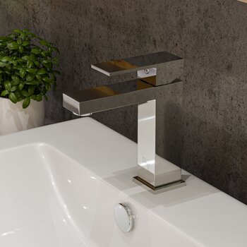 Alfi brand Polished Chrome Square Single Lever Bathroom Faucet, Height: 6-3/4'' H, Spout Height: 4-3/4'' H, Spout Reach: 4-1/2'' D