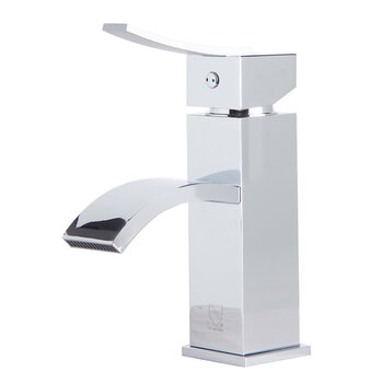 Alfi brand Square Body Curved Spout Single Lever Bathroom Faucet, Height: 7'' H, Spout Height: 2-5/8'' H, Spout Reach: 4-1/8'' D, Polished Chrome, Product Left Angle View