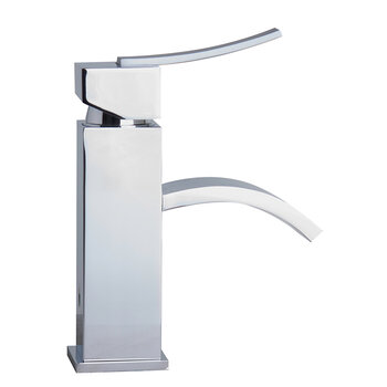 Alfi brand Square Body Curved Spout Single Lever Bathroom Faucet, Height: 7'' H, Spout Height: 2-5/8'' H, Spout Reach: 4-1/8'' D, Polished Chrome, Product Right Side View