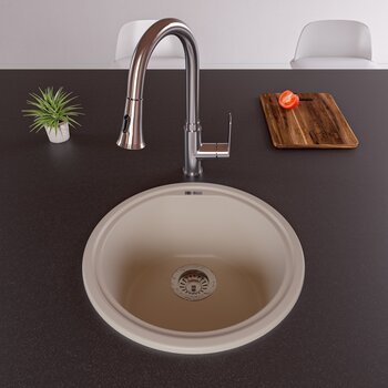 Alfi brand Biscuit 17" Drop-In Round Granite Composite Kitchen Prep Sink, 17" Diameter x 8-1/4" H