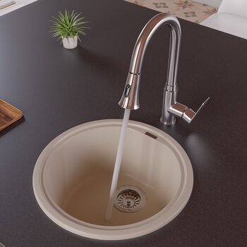 Alfi brand Biscuit 17" Drop-In Round Granite Composite Kitchen Prep Sink, 17" Diameter x 8-1/4" H