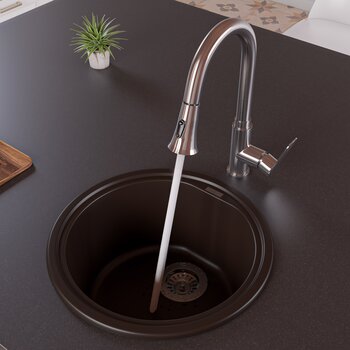 ALFI brand 17" Drop-In Round Granite Composite Kitchen Prep Sink in Chocolate, 17" Diameter x 8-1/4" H