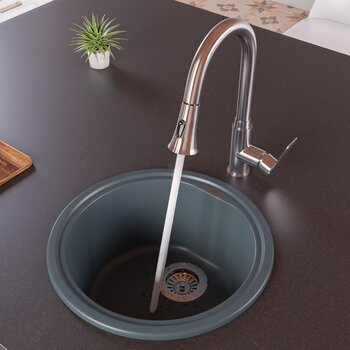 ALFI brand 17" Drop-In Round Granite Composite Kitchen Prep Sink in Titanium, 17" Diameter x 8-1/4" H