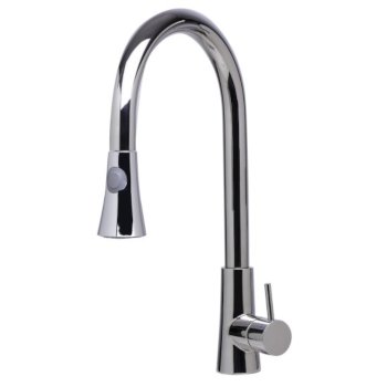 Alfi brand Solid Polished Stainless Steel Pull Down Single Hole Kitchen Faucet, 17-1/8" H