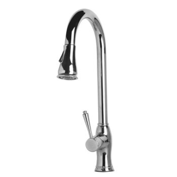 Alfi brand Traditional Solid Polished Stainless Steel Pull Down Kitchen Faucet, 19-1/8" H