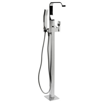 Alfi brand Polished Chrome Single Lever Floor Mounted Tub Filler Mixer w Hand Held Shower Head, 7-7/8'' D x 42'' H, Product View